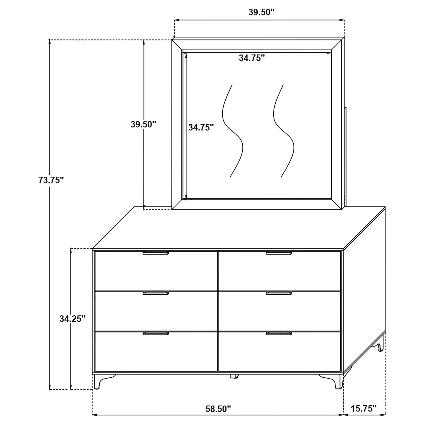 James - 6 Drawer Dresser With Mirror - White