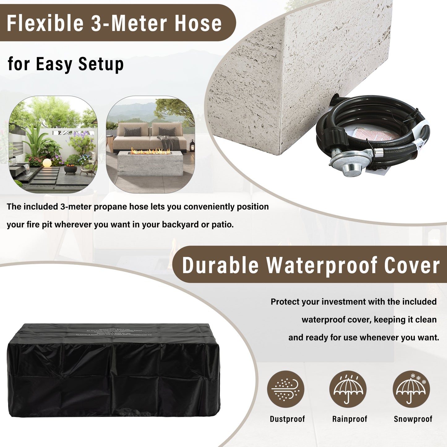 U_STYLE Outdoor Rectangular Propane Fire Pit 41.9" 40000 BTU