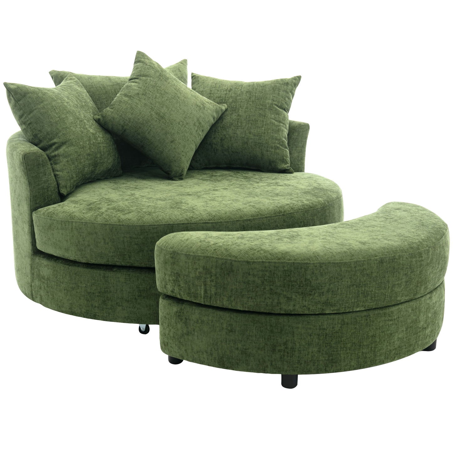 360° Swivel Accent Barrel Chair With Storage Ottoman & 4 Pillows, Modern Leisure Chair Round Accent For Living Room