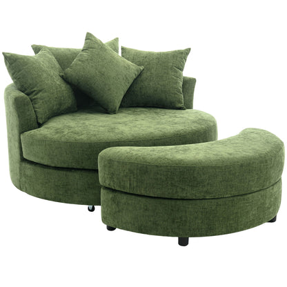 360° Swivel Accent Barrel Chair With Storage Ottoman & 4 Pillows, Modern Leisure Chair Round Accent For Living Room