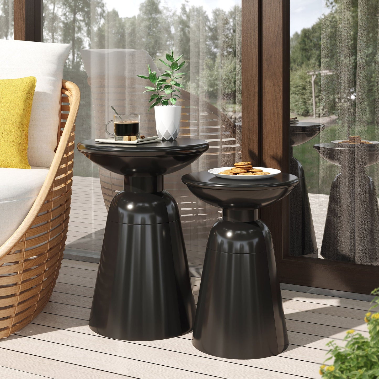 Serenita Outdoor Side Tables With Flared Design (Set of 2)