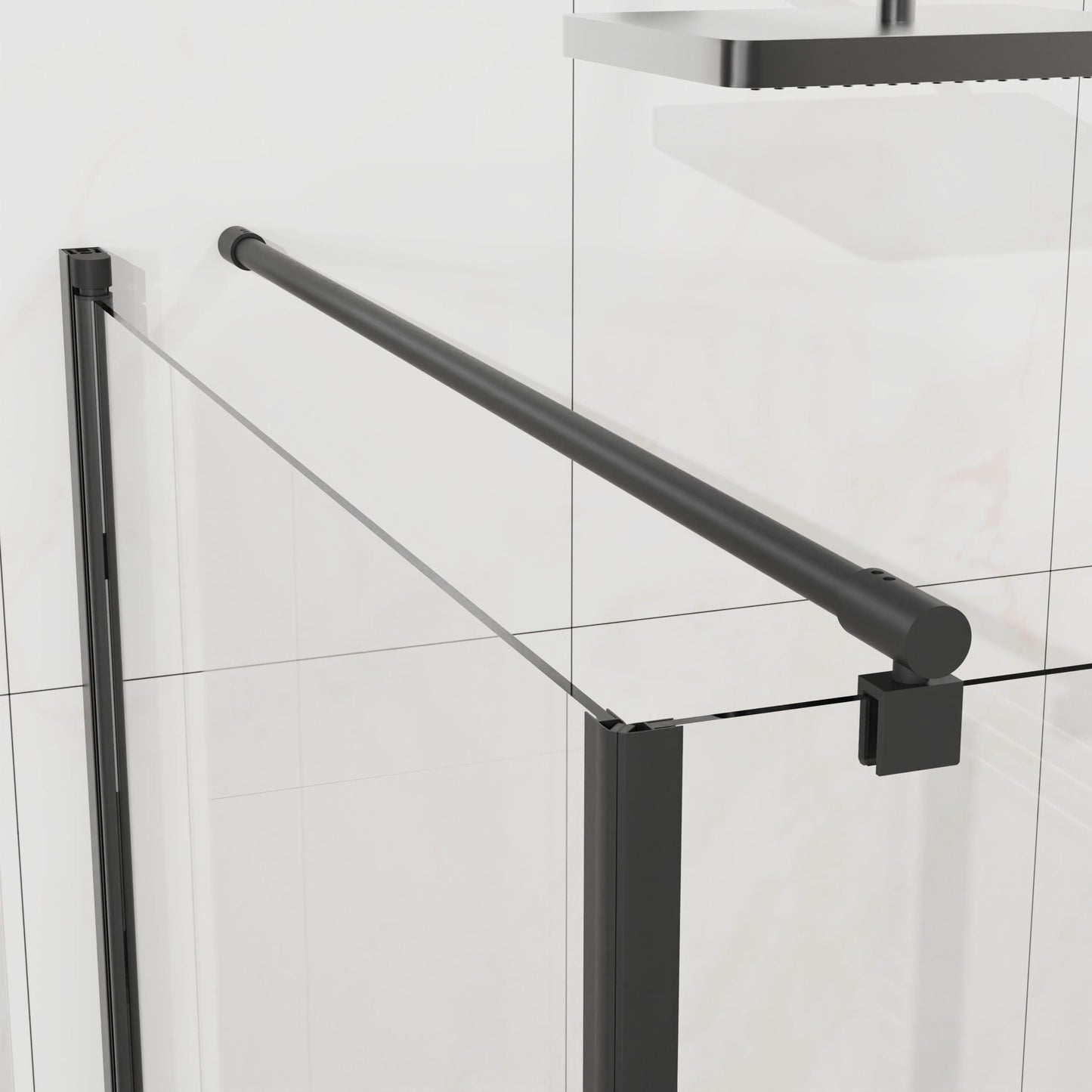Corner Shower Enclosure, Frameless Pivot Door - Matte Black