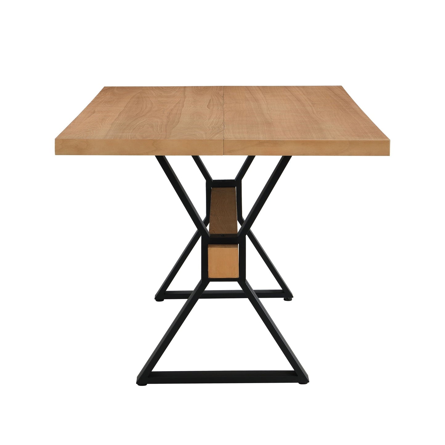 Farmhouse Style X Shaped Legs Dining Table With Metal - Natural