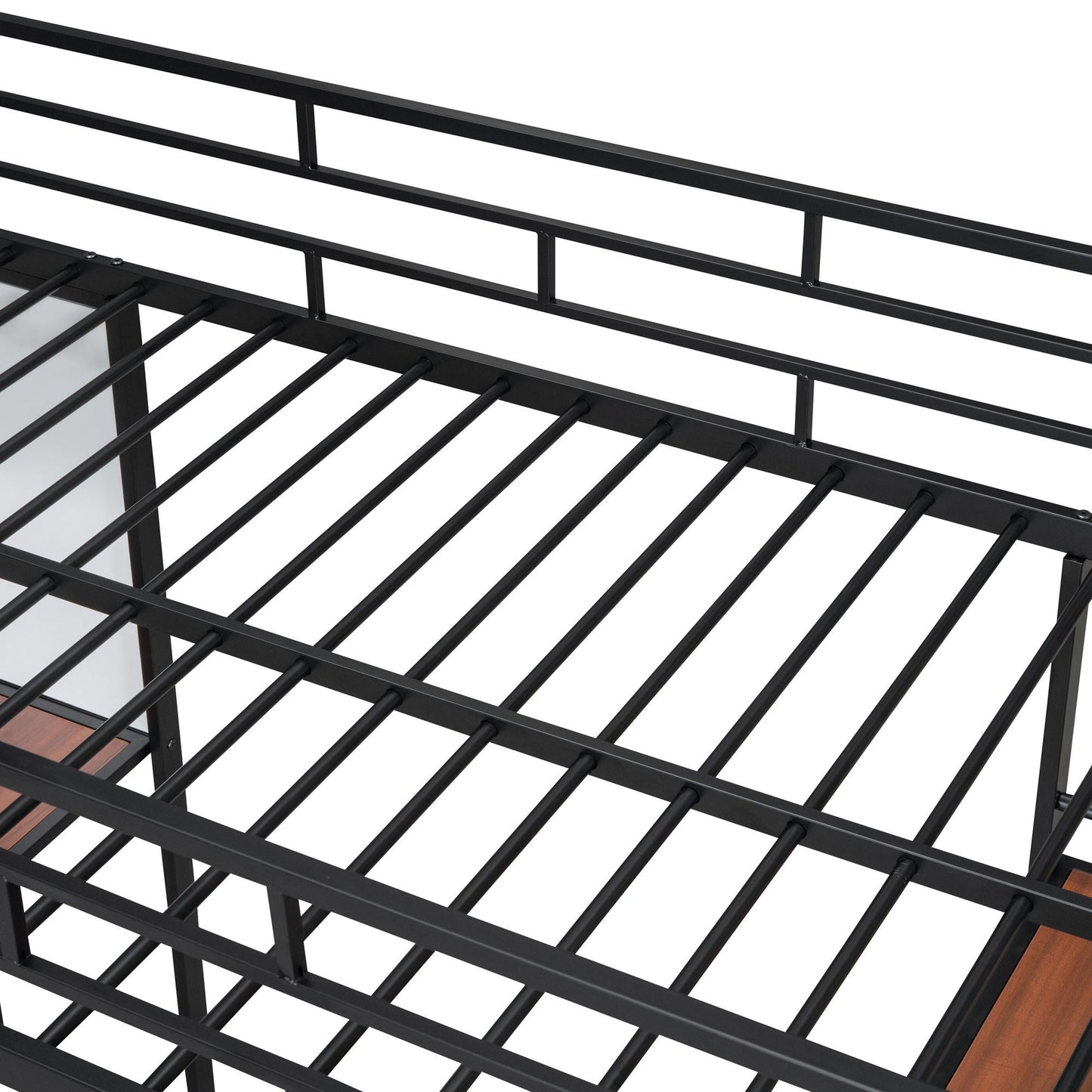 Loft Metal Bed With 3 Layers Of Shelves And Desk, Stylish Metal Frame Bed With board