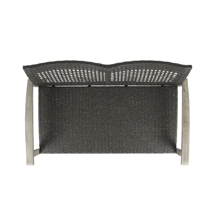 Hampton Outdoor Wood and Wicker Loveseat - Gray