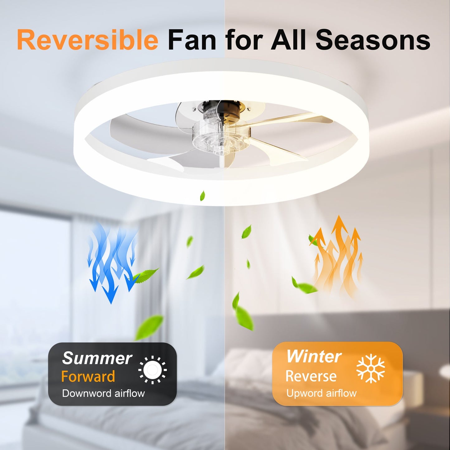 19.7'' LED Ceiling Fan Light with Remote & App Control, 6 Speeds, Dimmable, 3000K-6500K, Flush Mount