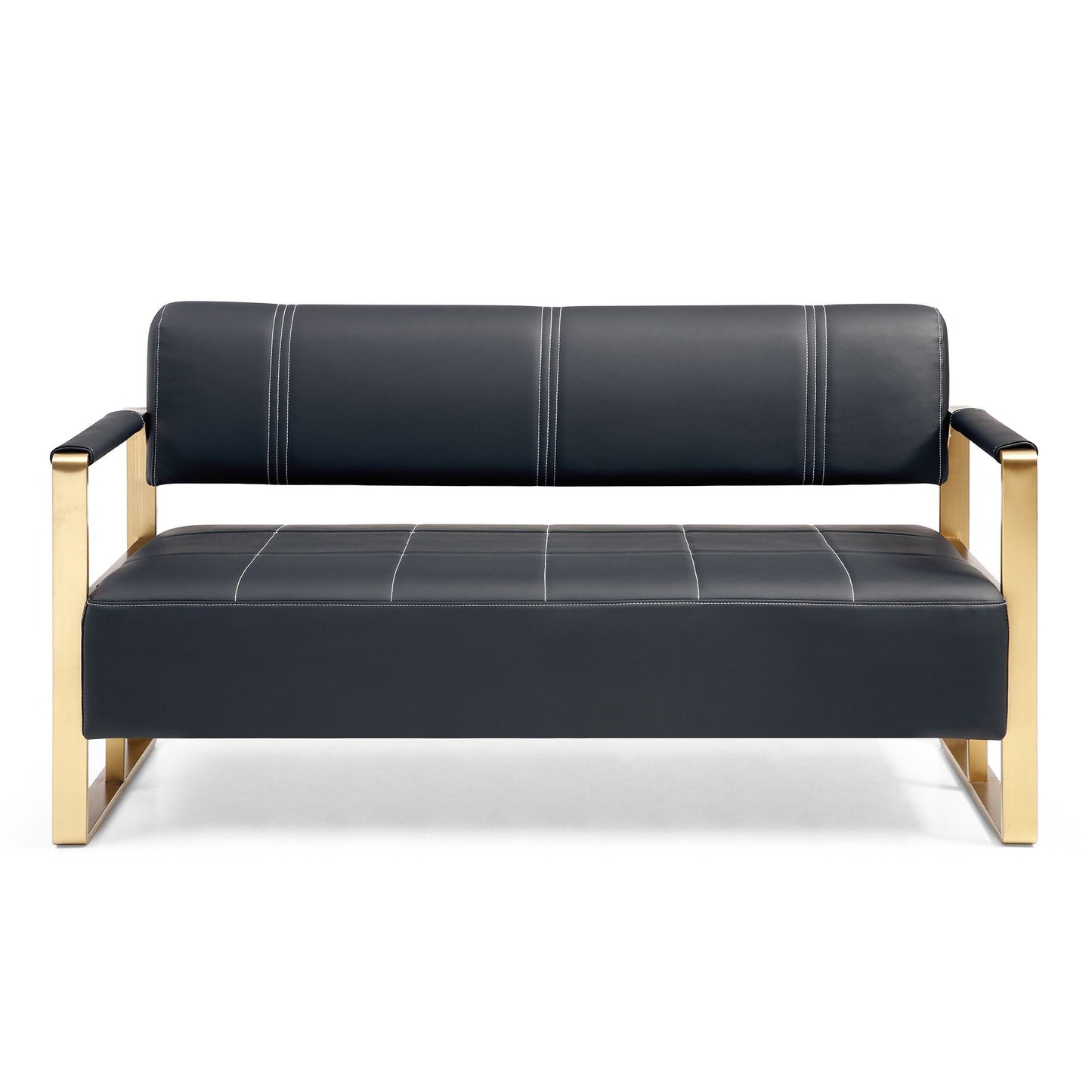 Modern Upholstery Accent Loveseat Sofa For Living Room 2 Seater With Metal Arms