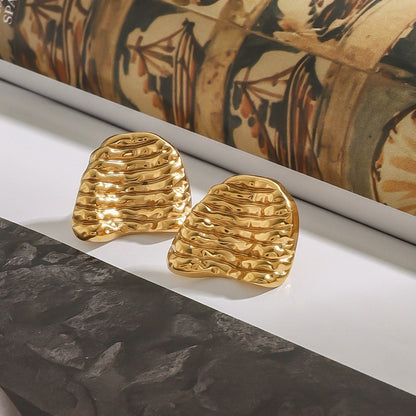 18K gold geometric shape with texture design unique personality earrings