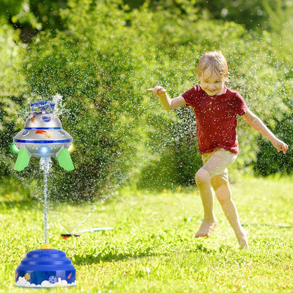 UFO Water Sprinkler Outdoor Summer Rocket Toy With Colorful LED Lights 360¡ Spinning 1.64FT To 6.56FT Adjustable Height Birthday Summer Gift For Girls