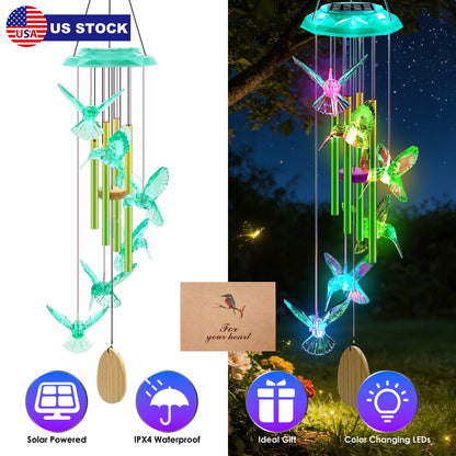 Solar Wind Chime with Color-Changing LED & Aluminum Tubes