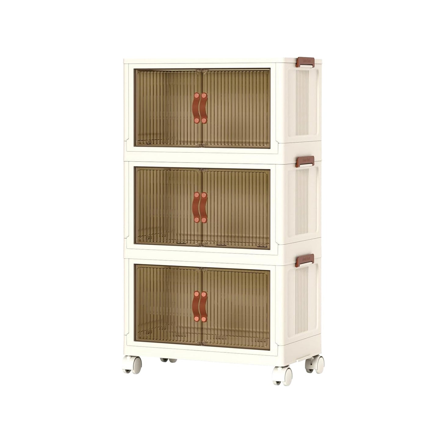 3Pcs Foldable Storage Bins with Lid Front Magnetic Door Collapsible Stackable Closet Organizer Containers with 4Pcs 360¡ Rotatable Wheels 8Pcs Small W