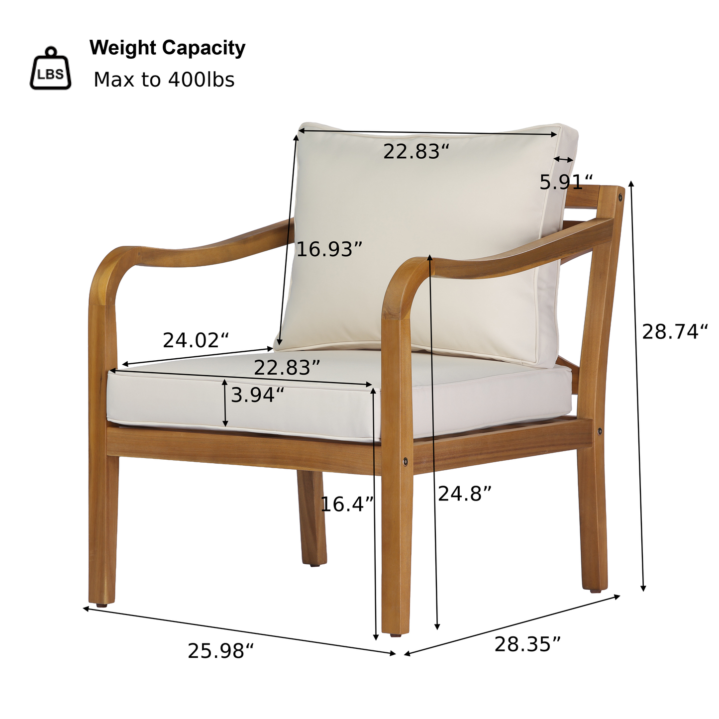 Acacia Wood Patio Furniture Club Chair Set of 2