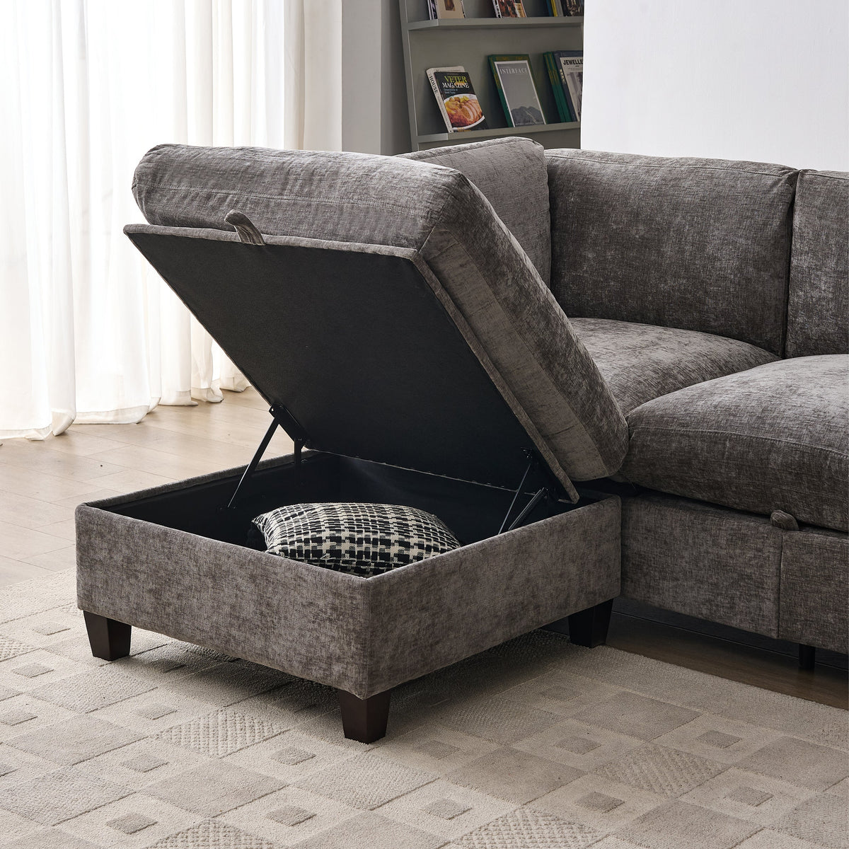 Chenille Upholstered L-Shape Sectional Couch