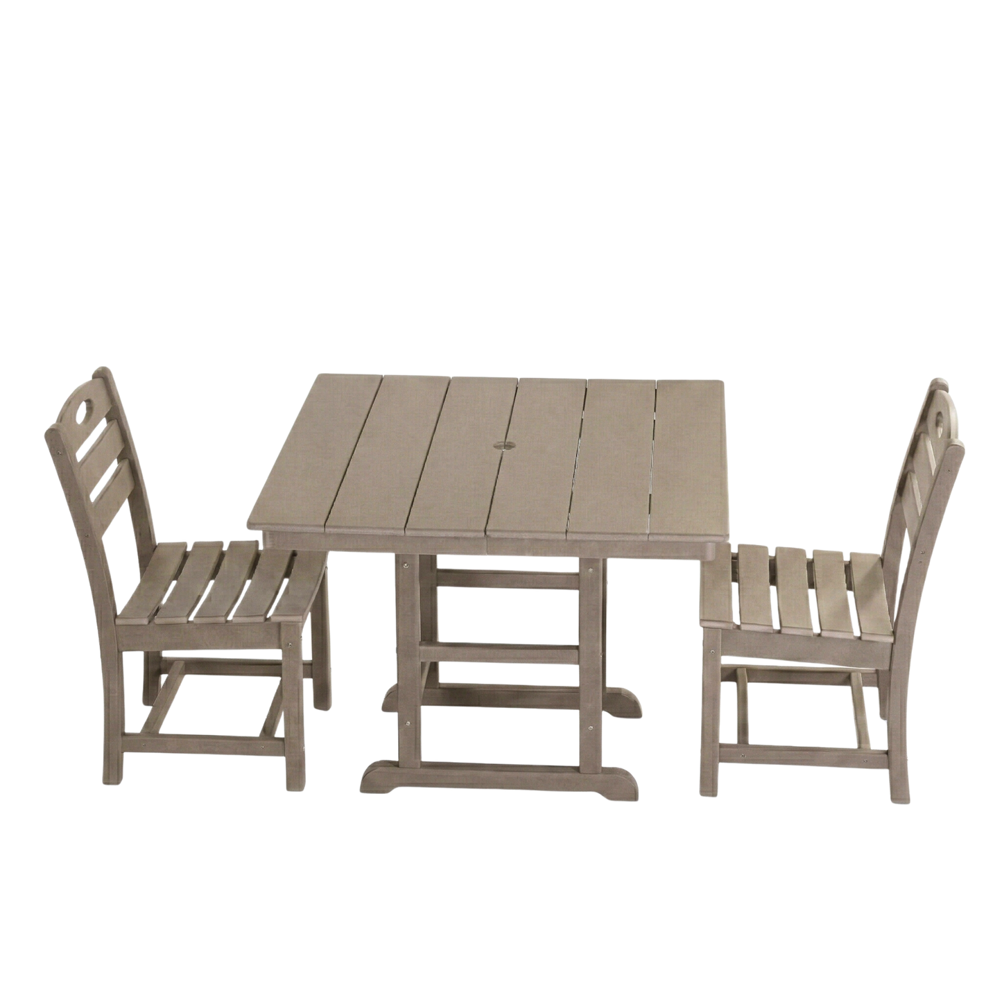 Antique Wood HDPE Outdoor Patio Dining Set, 37.8 in. Square Table with 2 Chairs