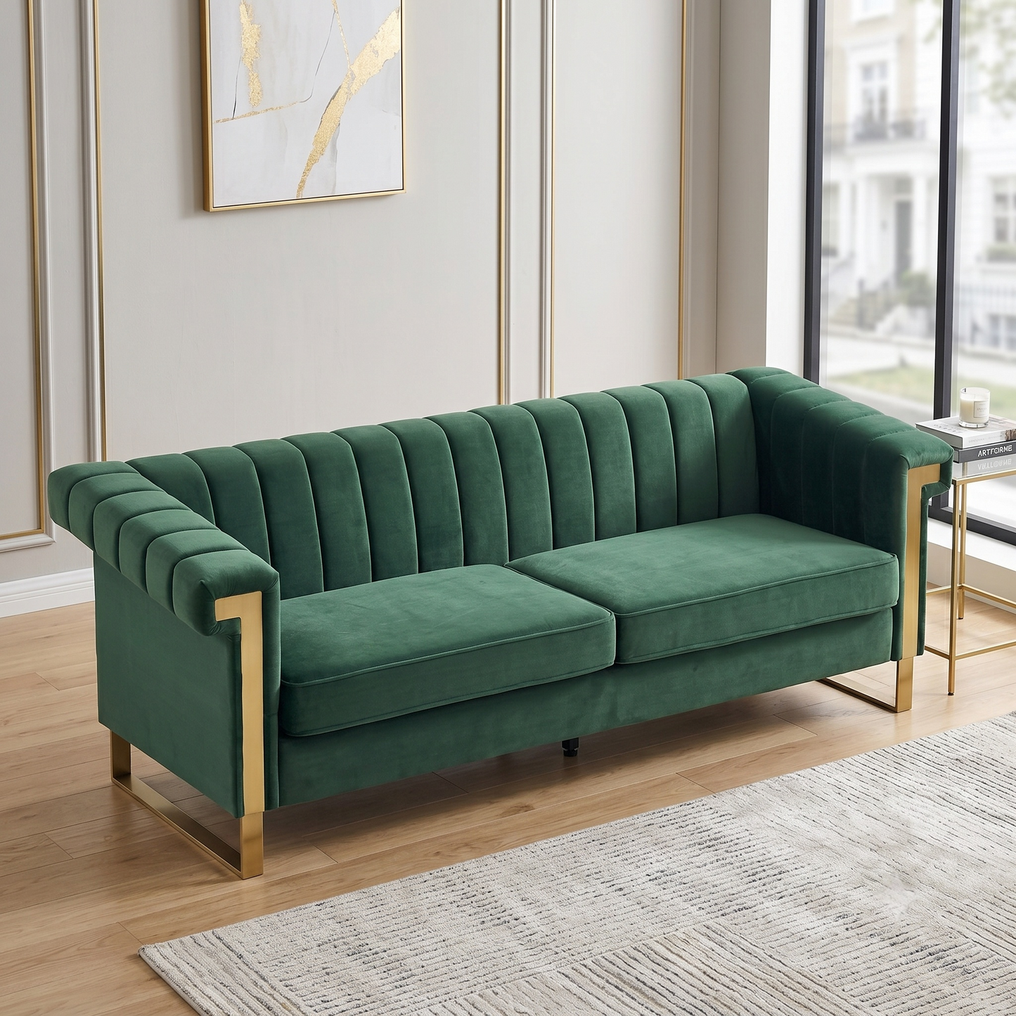 FX-P81B-RG 834-14 Velvet Sofa with Gold Accents
