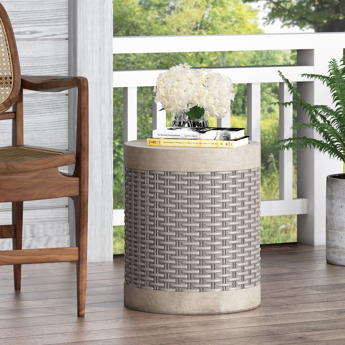 Outdoor Lightweight End Table Round Concrete - Natural