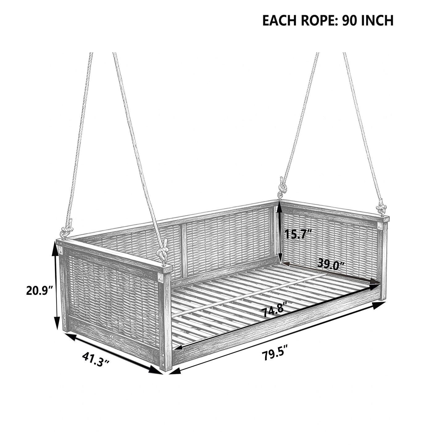 TOPMAX Outdoor Classic Solid Wood Twin Size Swing Bed