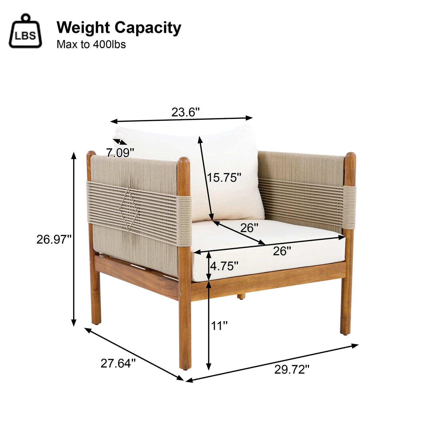 Outdoor Club Chairs (Set of 2) with Diamond-Pattern Beige Rope, Teak Finish