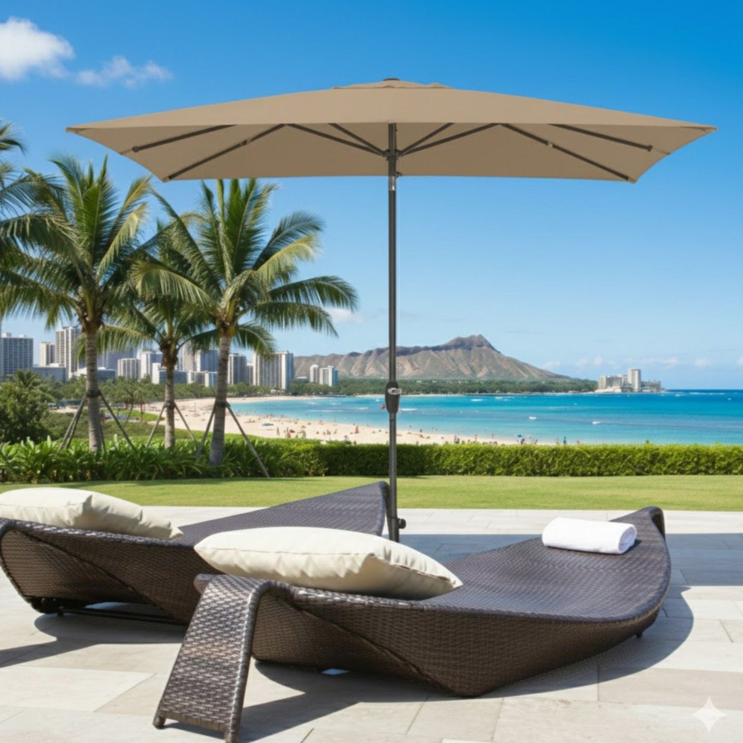 Rectangular Patio Umbrella With Crank Tilt, Polyester UV-Resistant Canopy