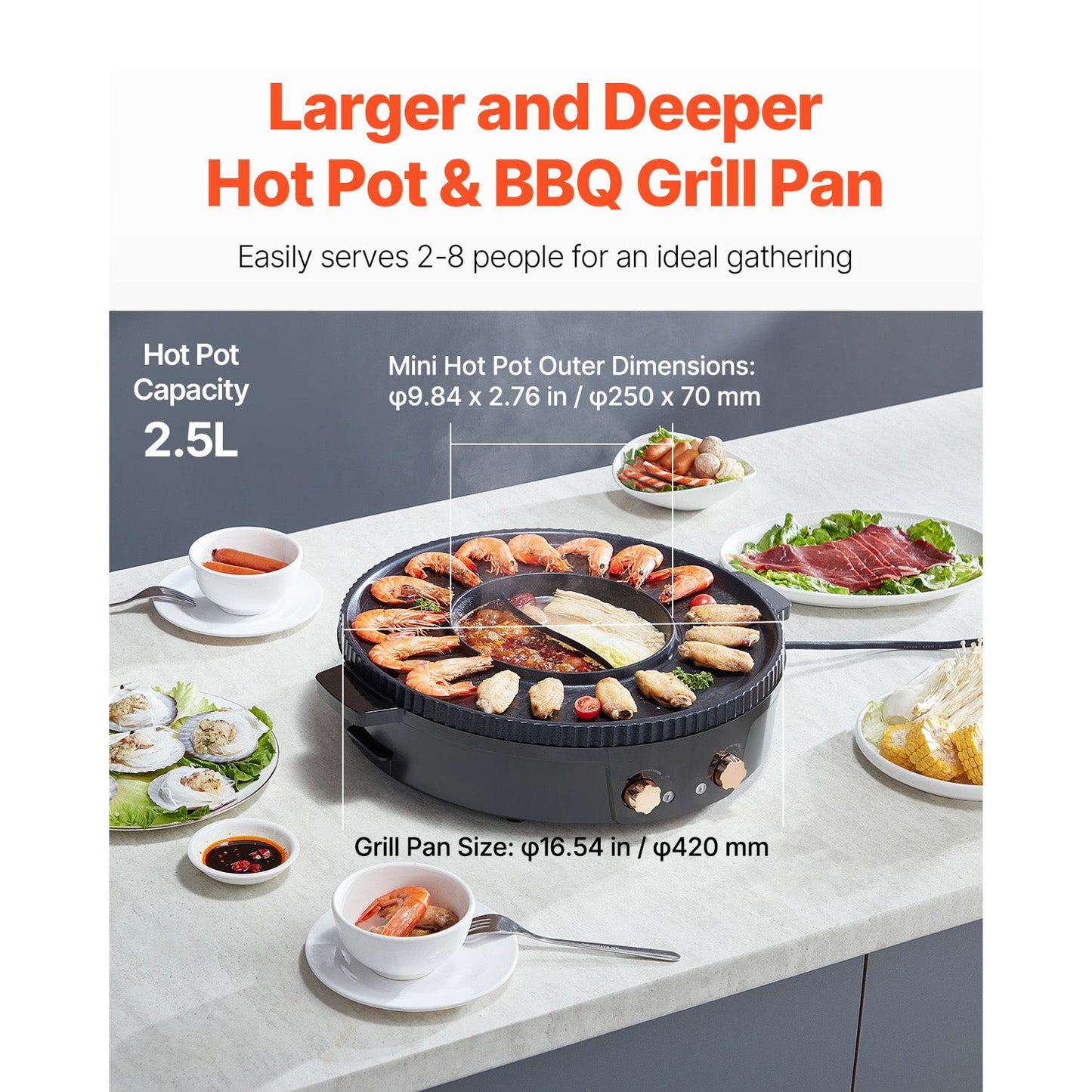 Hot Pot with Grill 1800W 2-in-1 Electric Smokeless Grill Hot Pot for 2-8 People