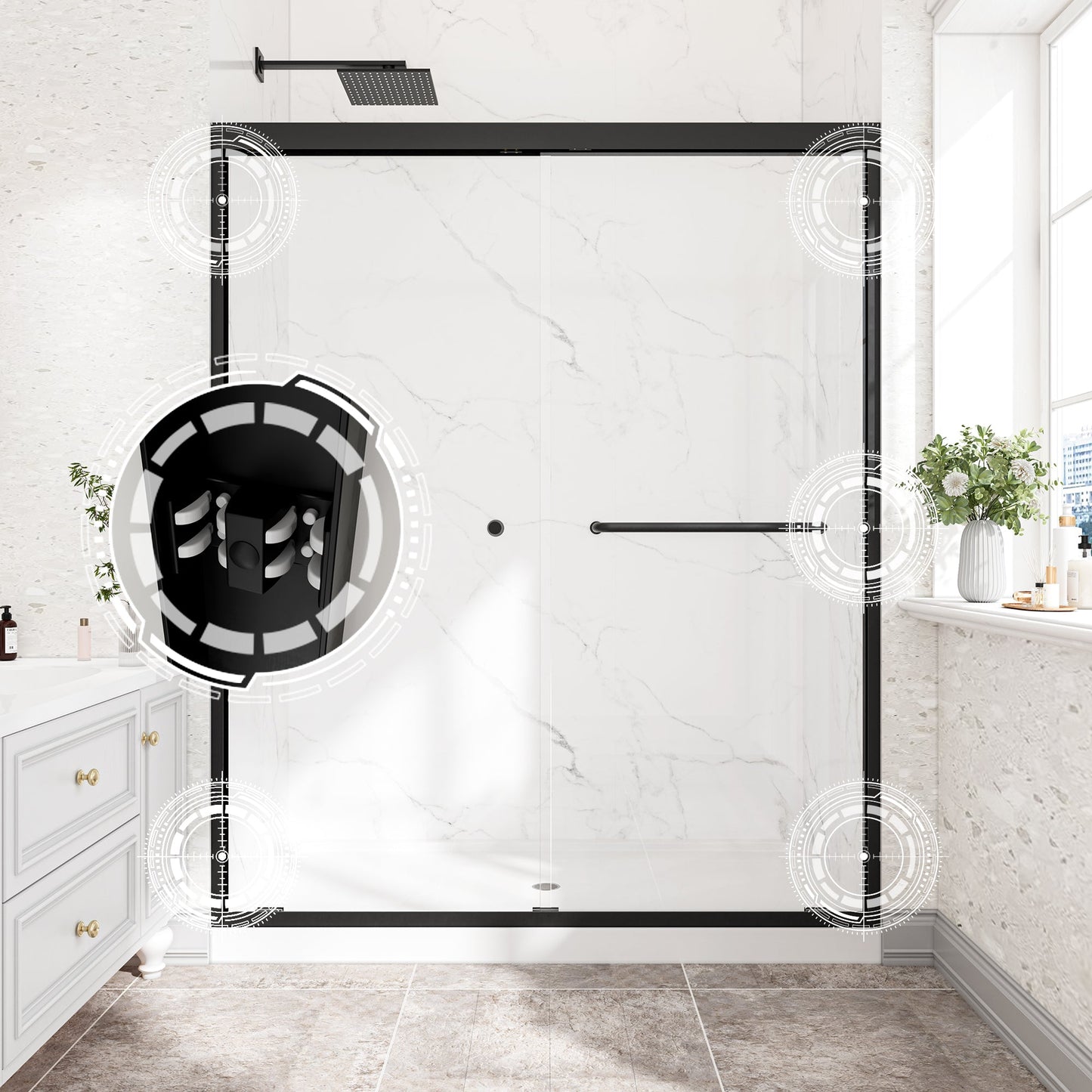 55"-60" W x 72" H Matte Shower Door