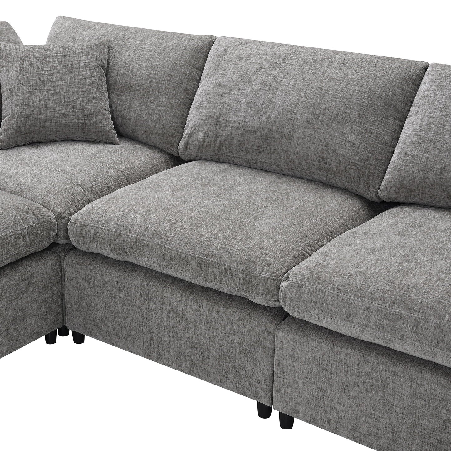 Modern Modular Cloud Sofa Bed, 6 Seat Sectional Couch Set With Ottoman, Free Combination, Convertible U Shaped Sleeper Sofa For Living Room