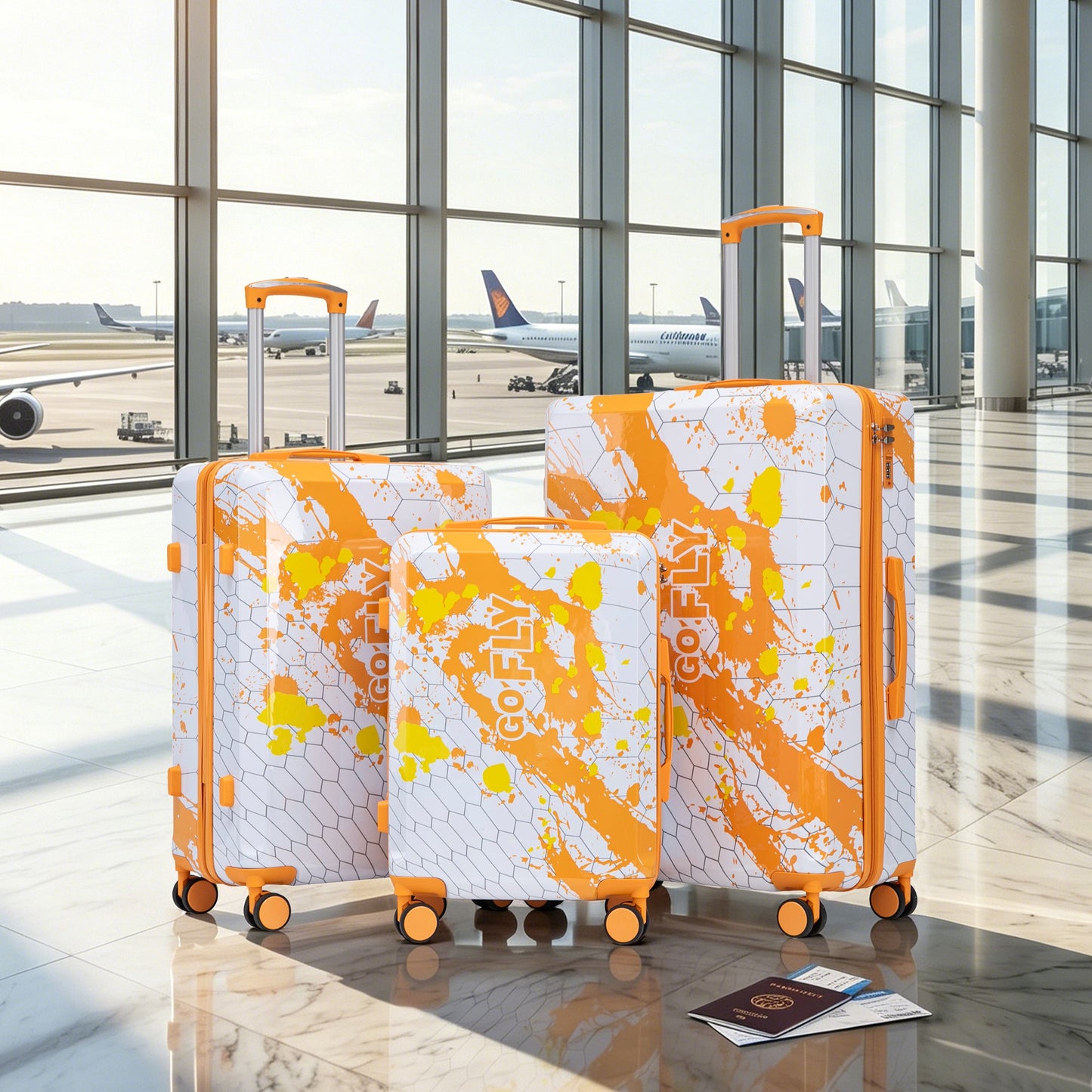 3-Piece PC Spinner Wheel Luggage Set in Orange