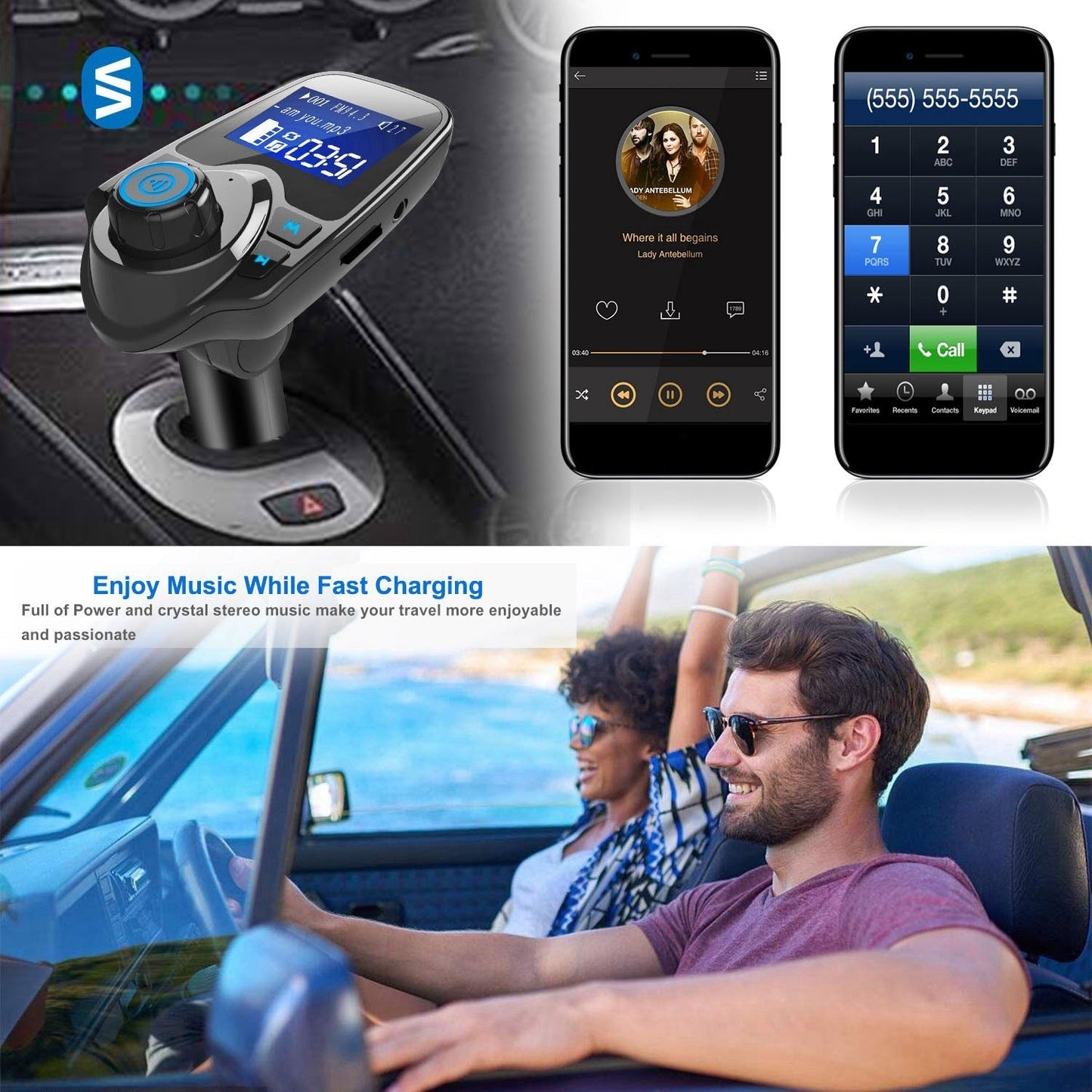 iMounTek Car Wireless FM Transmitter MP3 Player Hand-Free Call USB Charger AUX Input TF Card USB Flash Drive