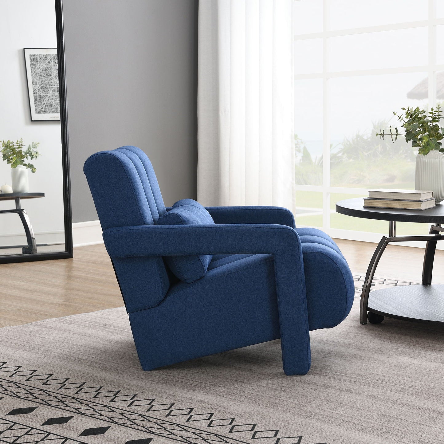 Upholstered Accent Chair With Pillow, Designed For Living Room - Navy Blue