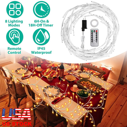 Lighted Birch Garland 7.87FT Lighted Twig Vine Lights 144LED Birch Garland with Lights String Light with Timer 8 Modes IP45 Waterproof for Christmas F
