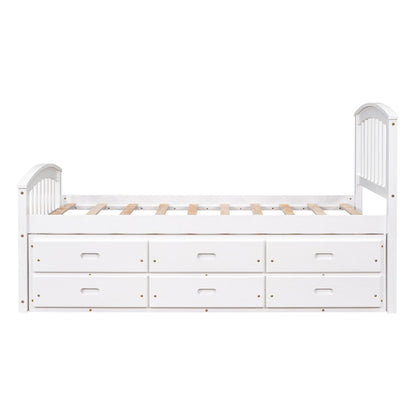 Platform Storage Bed Solid Wood Bed With 6 Drawers