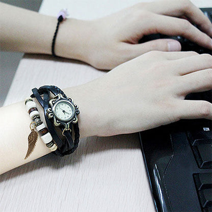 New! Boho Retro Angel Wing Leather Watch – Black