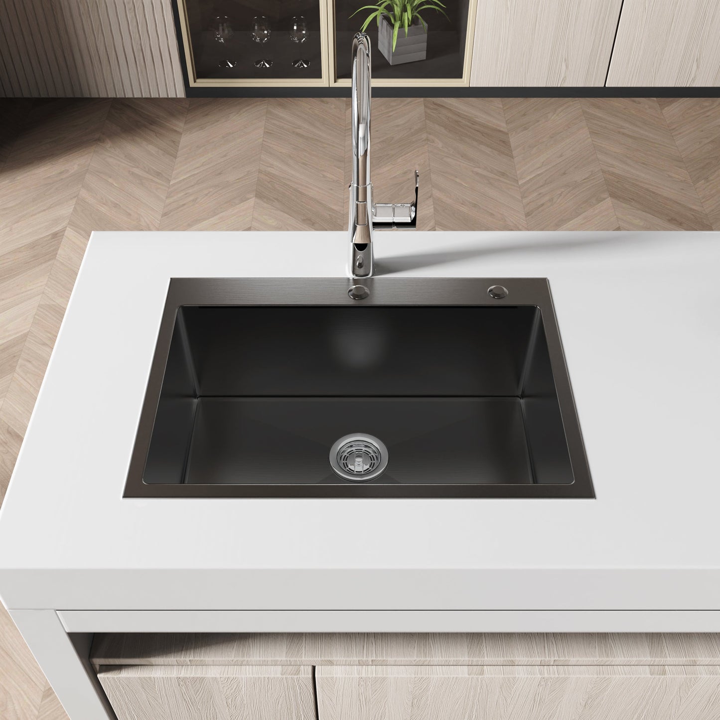 Stainless Steel Kitchen Sink, 27″x19″ Single Bowl, Overmount Handmade Sink