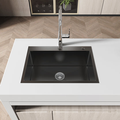 Stainless Steel Kitchen Sink, 27″x19″ Single Bowl, Overmount Handmade Sink