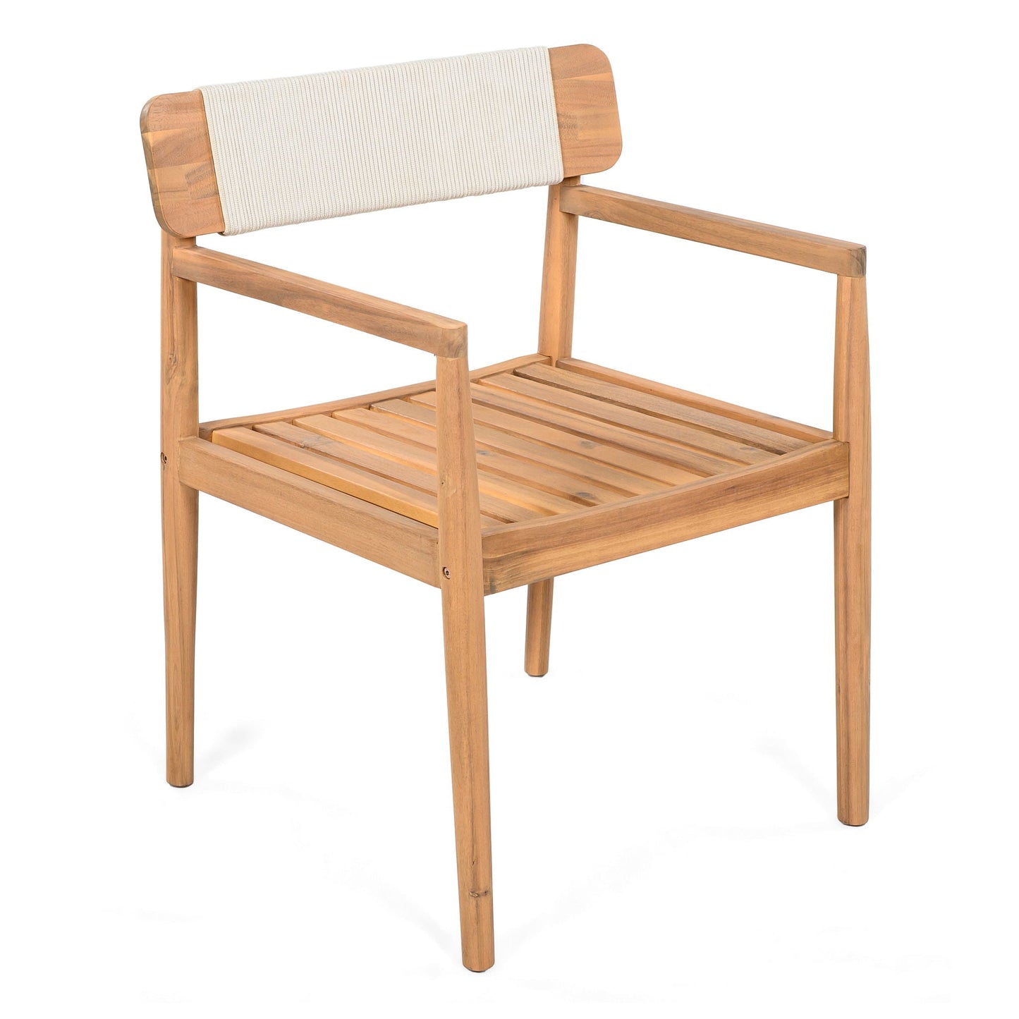 Creative Braided Acacia Wood Outdoor Dining Chairs with Armrests (Set of 2) - Teak / White