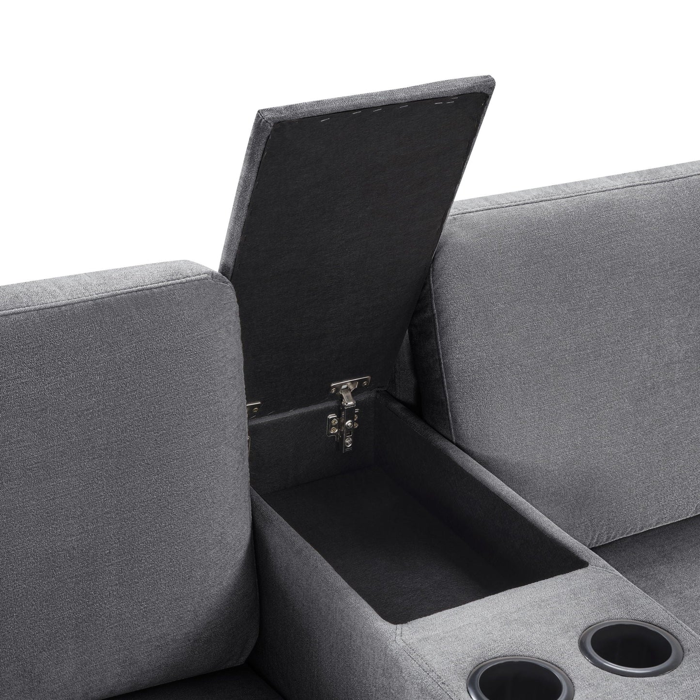 Modular 5 Seat U-Shape Sectional Sofa With Chaise Lounge, Built In Cup Holders And Storage Drawer
