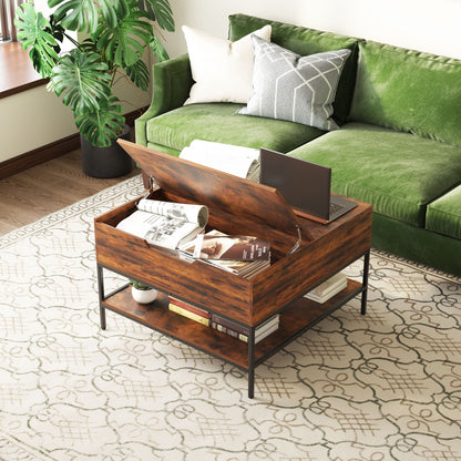 Rustic Flip Top Coffee Table With Hidden Storage - Black / Brown