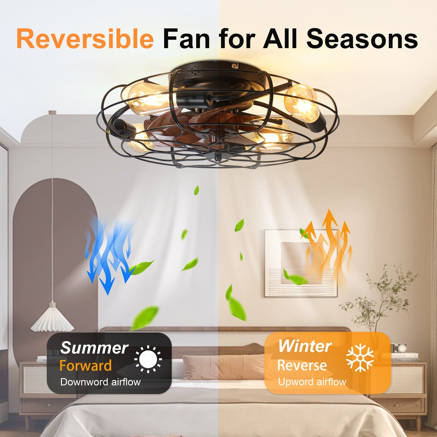 19.7" Industrial Caged Ceiling Fan with Light