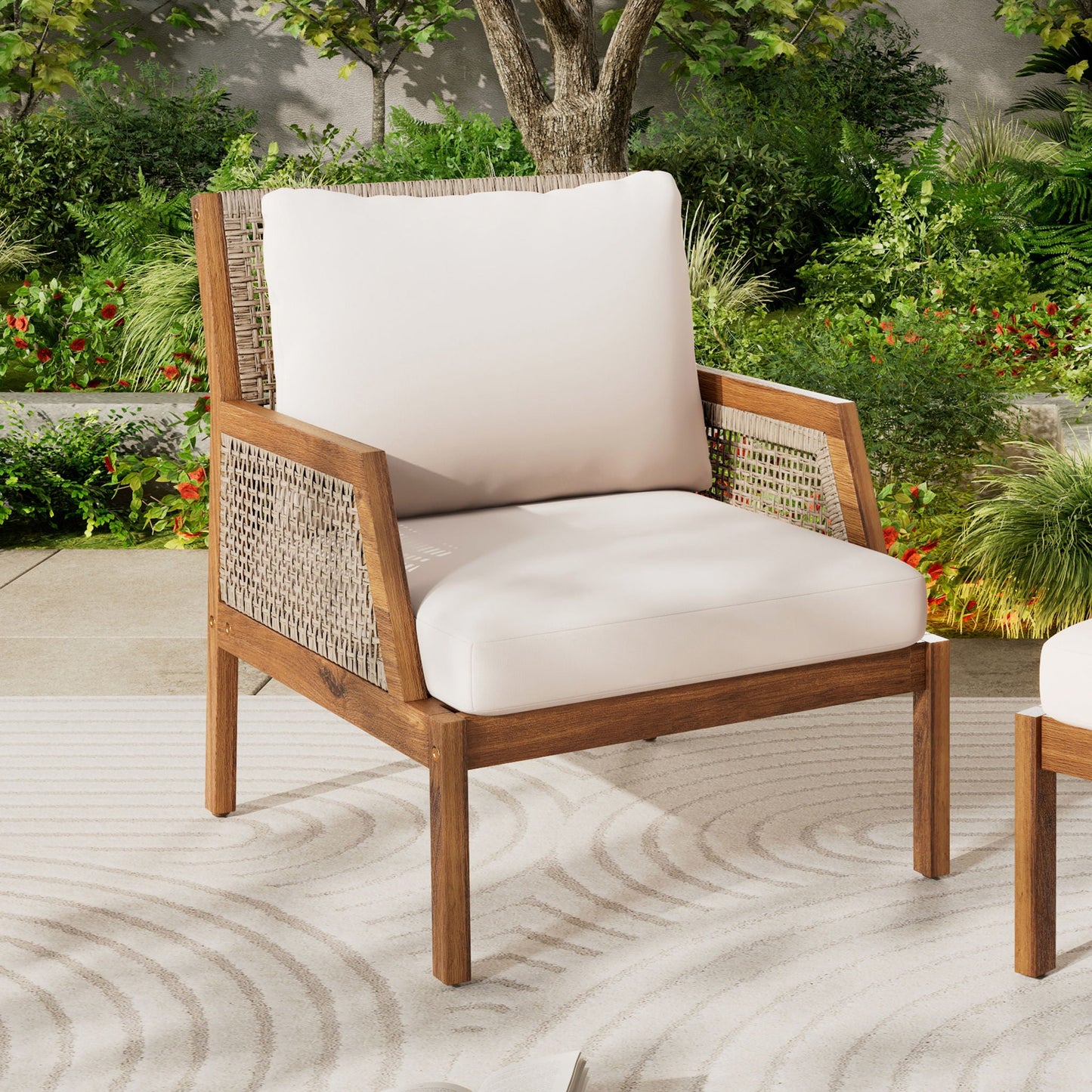 Acacia Wood Patio Furniture Club Chair, Outdoor Wicker Armchair
