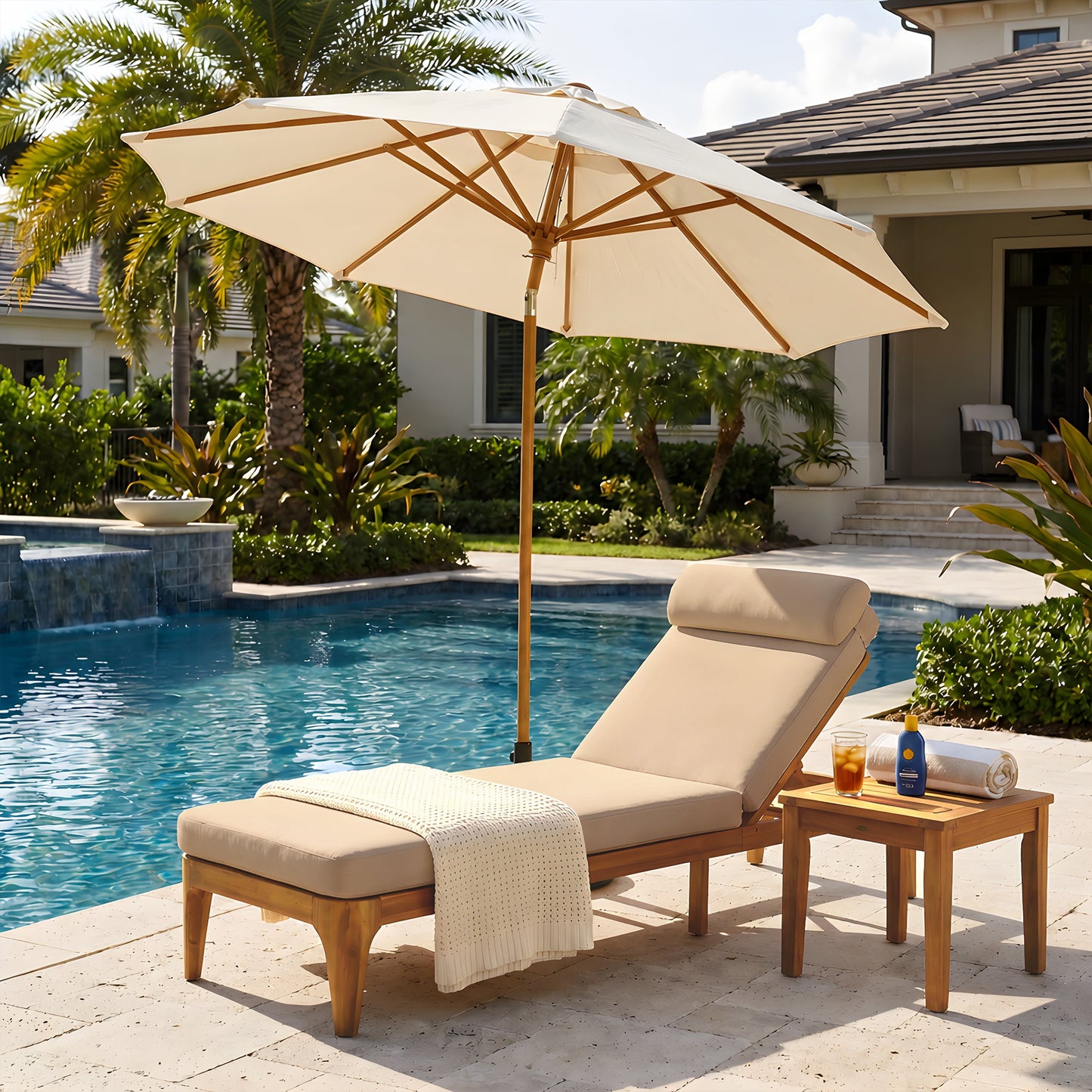 TOPMAX Acacia Wood Chaise Lounge
