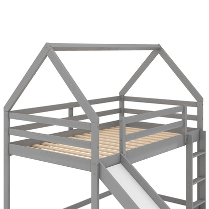 House Shape Bunk Bed With Slide And Ladder