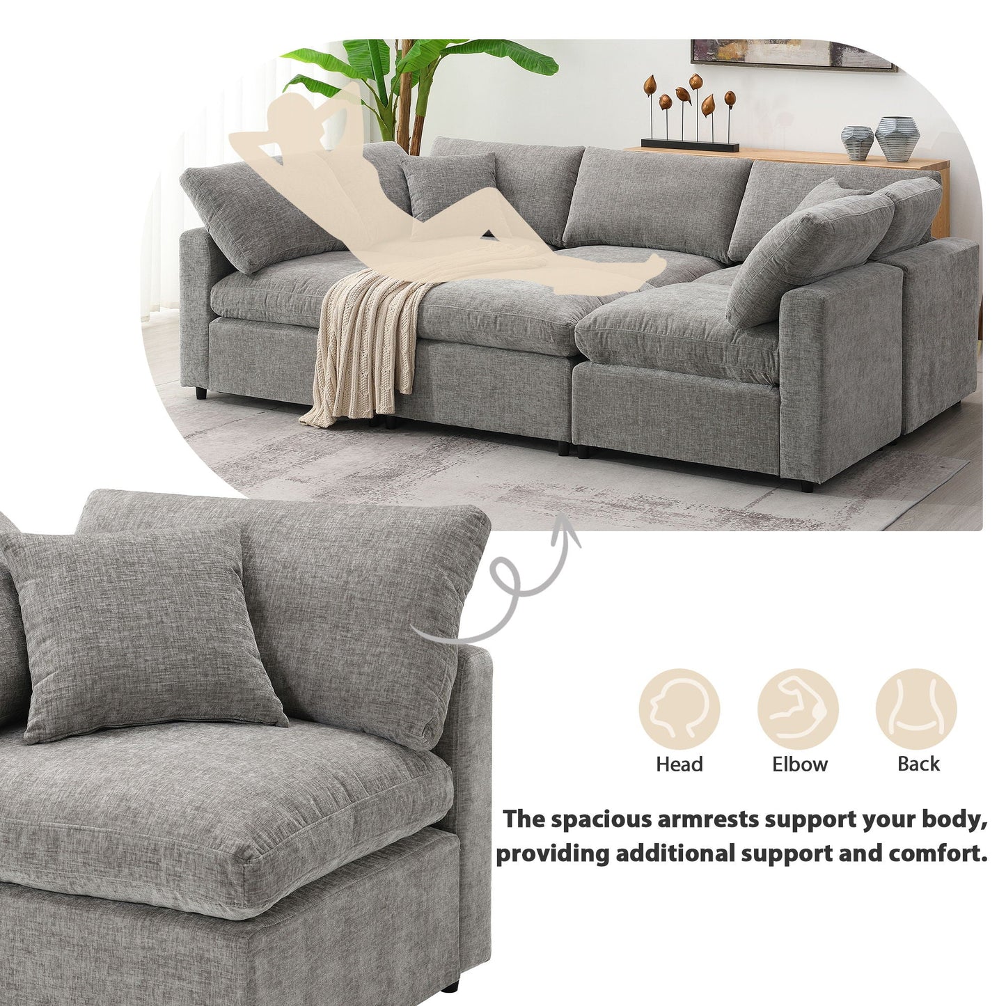 Modern Modular Cloud Sofa Bed, 6 Seat Sectional Couch Set With Ottoman, Free Combination, Convertible U Shaped Sleeper Sofa For Living Room