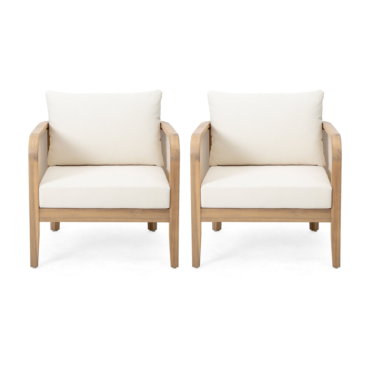 Set of 2 Outdoor Acacia Wood Patio Club Chairs