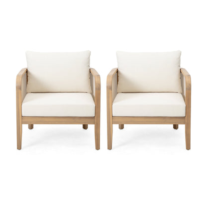 Set of 2 Outdoor Acacia Wood Patio Club Chairs