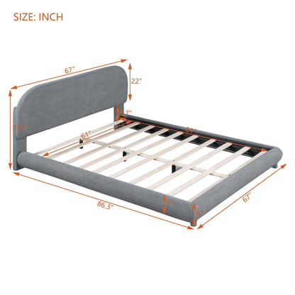 Upholstered Platform Bed With Thick Solid Frame And Stylish Curve-Shaped Design