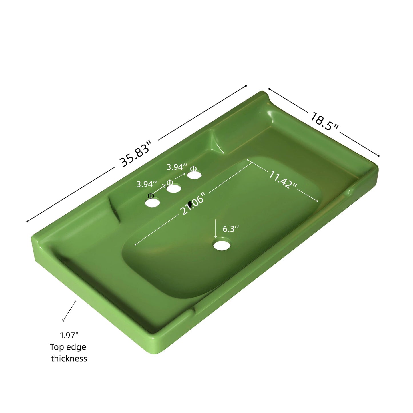 VICI 36" Bathroom Ceramic Basin with 3 Pre-Drilled Holes