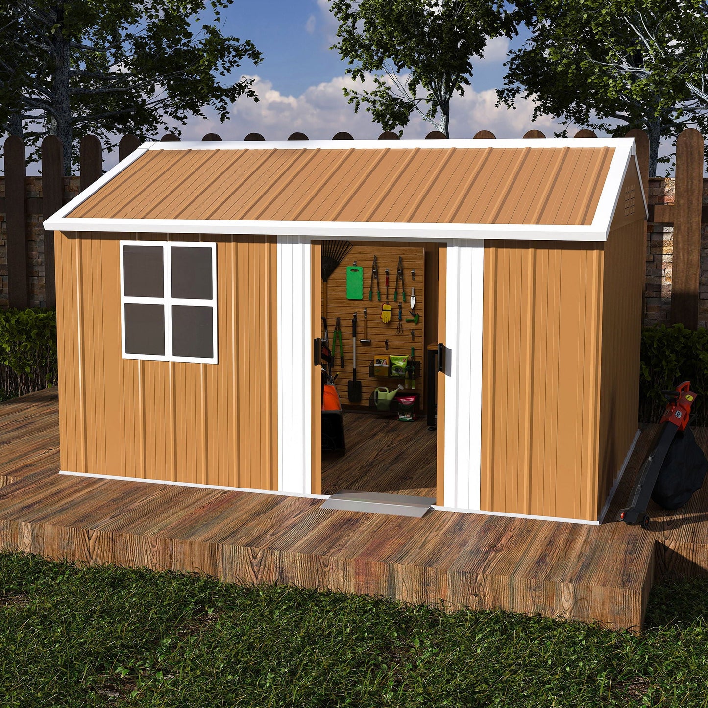 Storage Shed With Windows, Lockable Door & Ventilation For Backyard Tool Organization - Brown