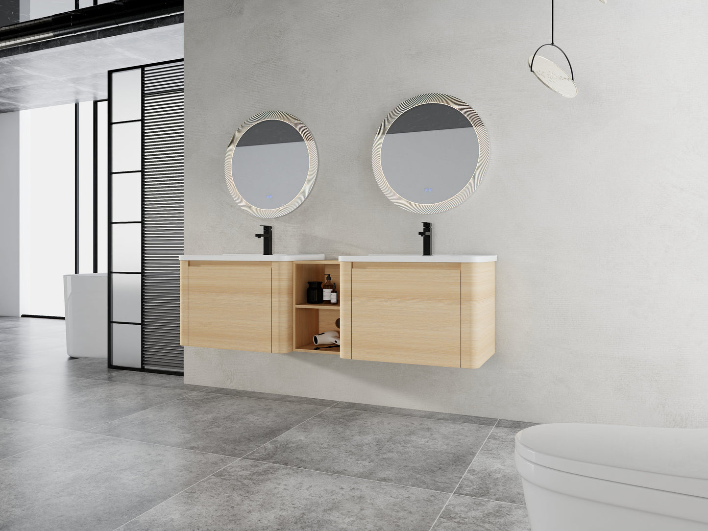 68'' Wall-Mounted Bathroom Vanity with Storage Shelves