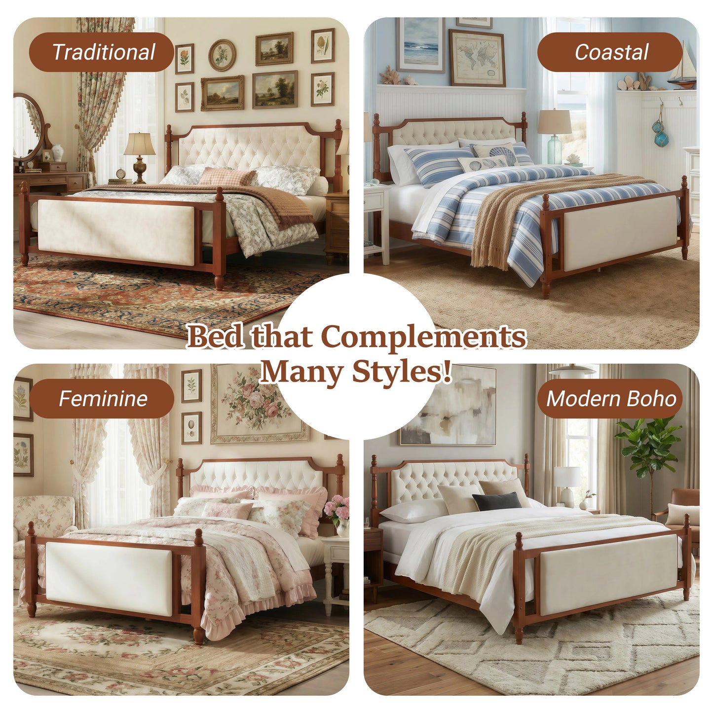 King Size Upholstered Platform Bed with Button Tufted Headboard