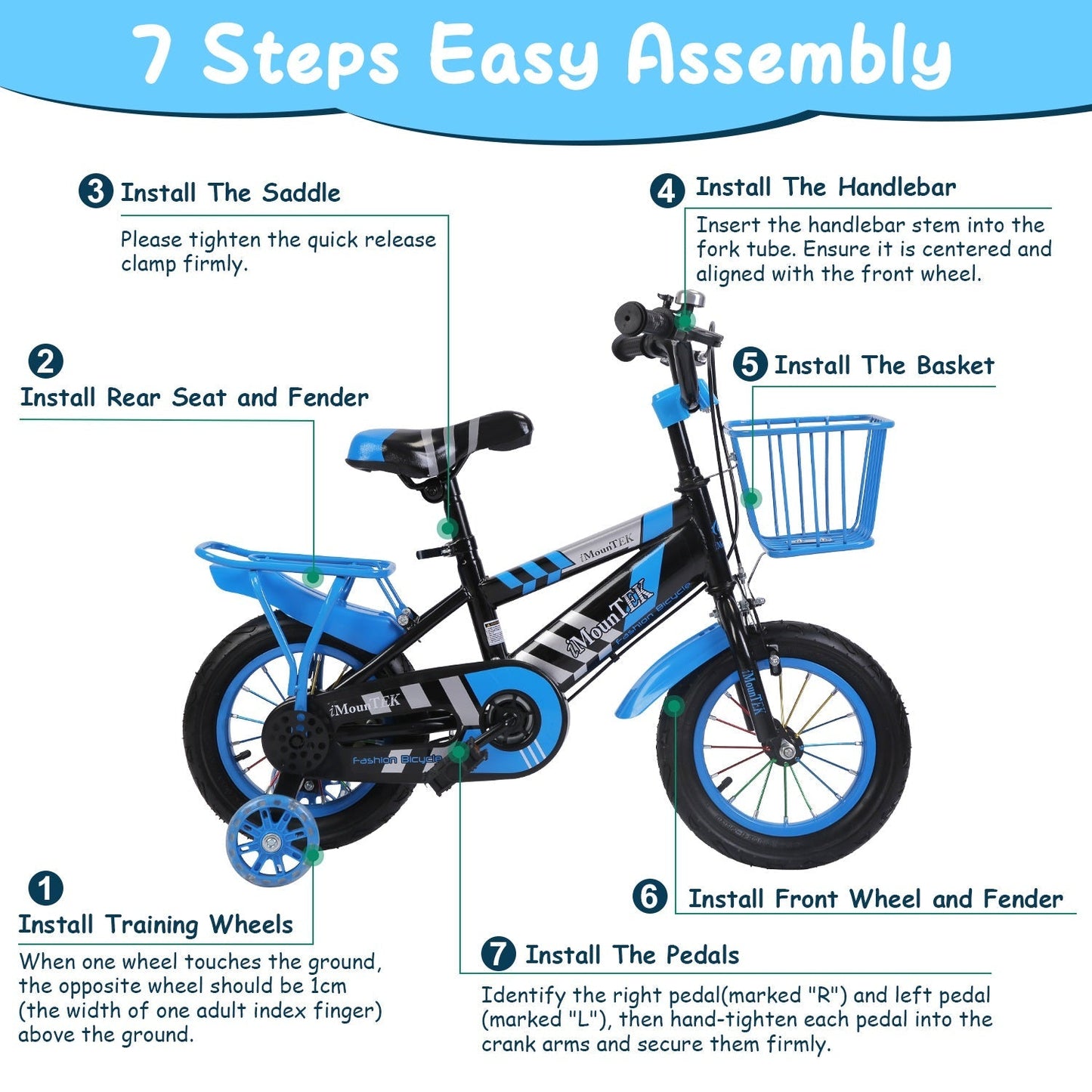 12In Kids\' Bike with Training Wheels Children Bicycle with Helmet Basket Rear Seat Chain Guard for Boys Aged 2-4
